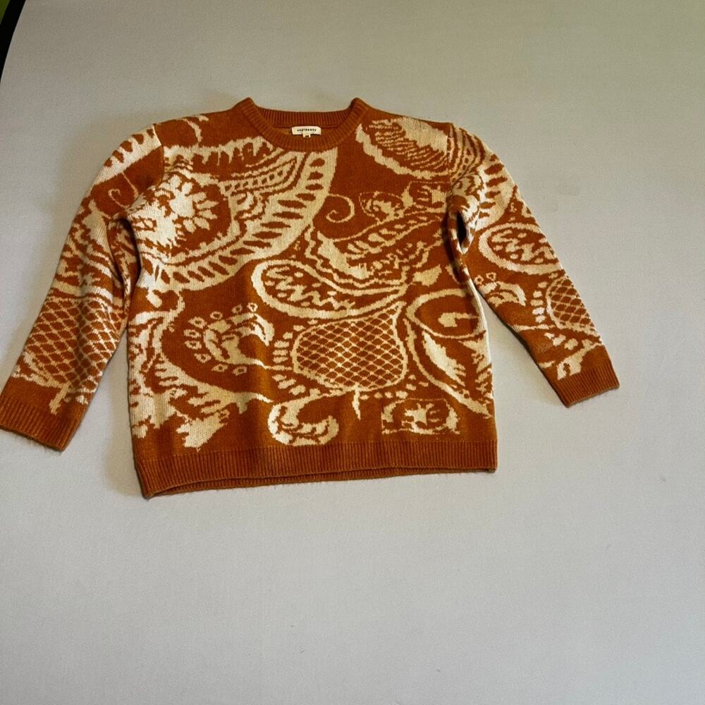 AndTheWhy Burnt Orange Paisley Jacquard Knit Sweater - S/M